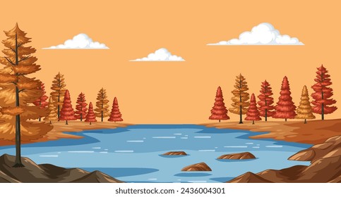 Serene lake surrounded by colorful autumn trees