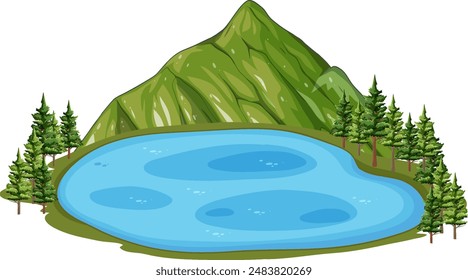 Serene lake surrounded by mountains and trees