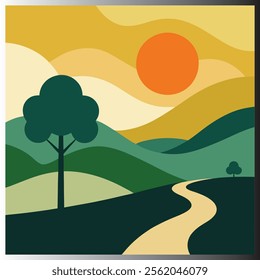 Serene Landscape Icon Stylized Nature Design Vector Illustration.