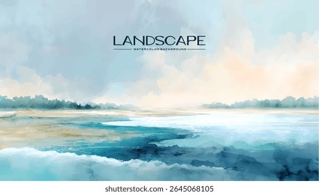 Uma serena pintura de paisagem de uma cena tranquila.