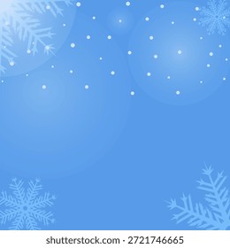Sereno luz azul fundo de inverno com flocos de neve nos cantos e partículas de neve caindo. Perfeito para saudações sazonais, banners e cartões de feriado.