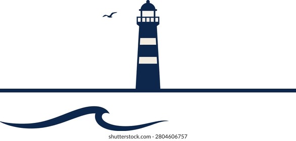 A serene lighthouse standing tall by the ocean, with gentle waves and a bird in the sky
