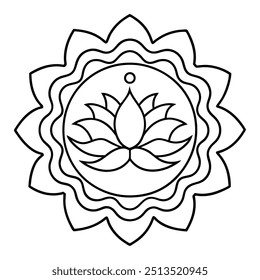 A serene line drawing featuring a lotus blossom in the middle, encircled by gentle, circular designs.