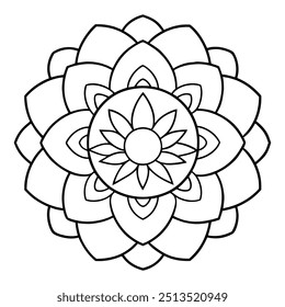 Um desenho sereno com uma flor de lótus no meio, rodeado por desenhos suaves e circulares.