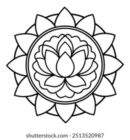A serene line drawing featuring a lotus blossom in the middle, encircled by gentle, circular designs.