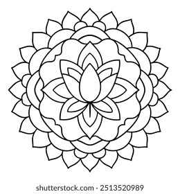 A serene line drawing featuring a lotus blossom in the middle, encircled by gentle, circular designs.