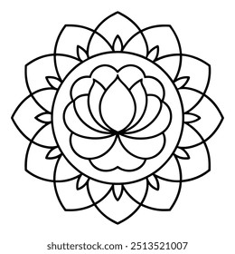 A serene line drawing featuring a lotus blossom in the middle, encircled by gentle, circular designs.