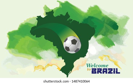 The serene map of Brazil with the symbol of the Brazilian national sport