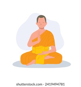 Serene Meditation. Thai Monk in Traditional Robes in Meditation Serenity