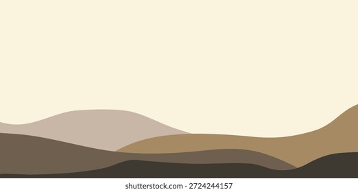 A serene, minimalist landscape featuring rolling hills in muted earth tones, creating a sense of calm and natural beauty.