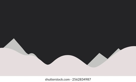 A serene and minimalist vector illustration of a snowy mountain landscape. The image features a dark night sky with a smooth, wavy snow-covered mountain range in the foreground. 