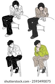 Serene Moments: A series of illustrations capturing the introspective state of a person at different times. The simple color palette emphasizes the emotional aspects.