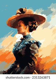Serene Moments: Victorian Woman Embracing Nature in Impressionist Style