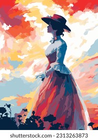 Serene Moments: Victorian Woman Embracing Nature in Impressionist Style