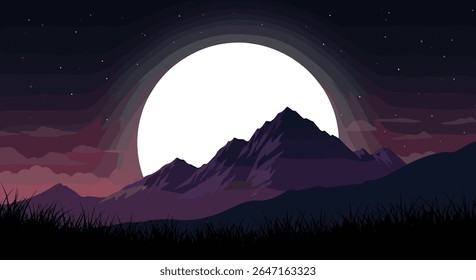 Serene Moonlit Mountain Landscape Under a Vast Night Sky