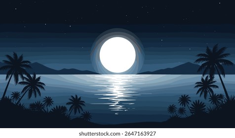 Serene Moonlit Tropical Beach Cena à noite