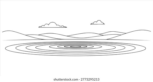 Serene mountain lake reflection silhouette vector icon