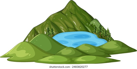 Serene mountain lake surrounded by lush greenery