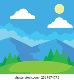 Serene mountain landscape illustration depicting a peaceful summer day.