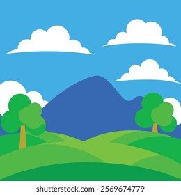 Serene mountain landscape illustration depicting a peaceful summer day.