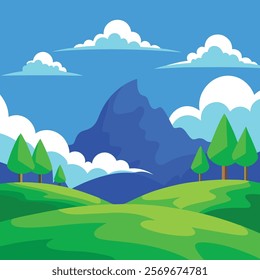 Serene mountain landscape illustration depicting a peaceful summer day.