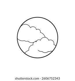 Serene Mountain Landscape Line Art Minimalist Nature Illustration, Peaceful Hills, Cloud Scenery, Simple Design, Circular Artwork