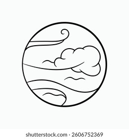 Serene Mountain Landscape Line Art Minimalist Nature Illustration, Peaceful Hills, Cloud Scenery, Simple Design, Circular Artwork