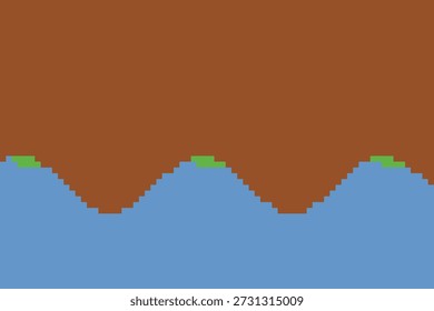 Un paisaje sereno de montaña renderizado en estilo pixel art, evocando una atmósfera digital nostálgica y belleza natural.