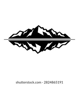 Serene mountain landscape with rugged peaks mirrored in calm water, evoking tranquility