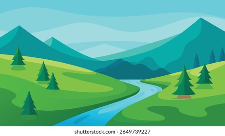 Serene mountain landscape silhouette with rolling hills under a clear sky