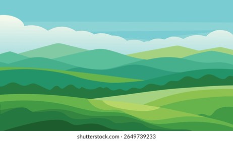 Serene mountain landscape silhouette with rolling hills under a clear sky