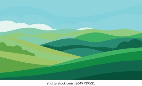 Serene mountain landscape silhouette with rolling hills under a clear sky