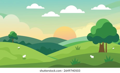 Serene mountain landscape silhouette with rolling hills under a clear sky
