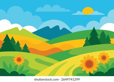 Serene mountain landscape silhouette with rolling hills under a clear sky