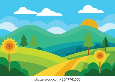 Serene mountain landscape silhouette with rolling hills under a clear sky