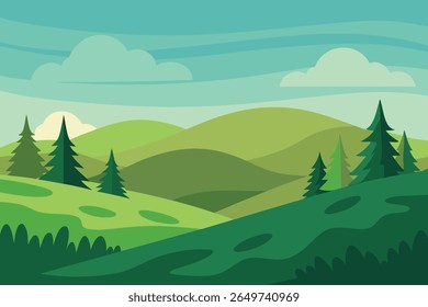 Silhueta serena paisagem de montanha ao pôr do sol com colinas rolantes