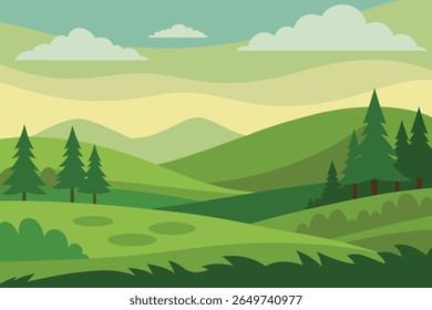 Silhueta serena paisagem de montanha ao pôr do sol com colinas rolantes