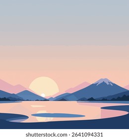 Serene Mountain Sunrise Reflected in Calm Lake Waterscape