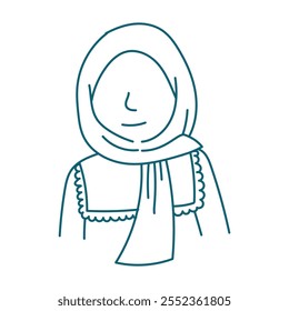 Serene Muslim Woman in Hijab: Line art illustration of a woman wearing a hijab, exuding peace and grace.  A minimalist depiction of elegance and faith.