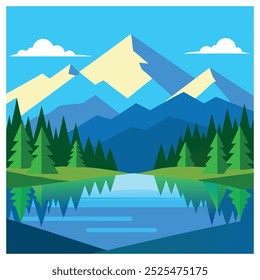 Serene nature landscape vast forest vector illustration