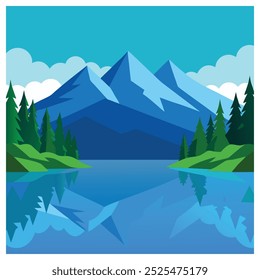 Serene nature landscape vast forest vector illustration