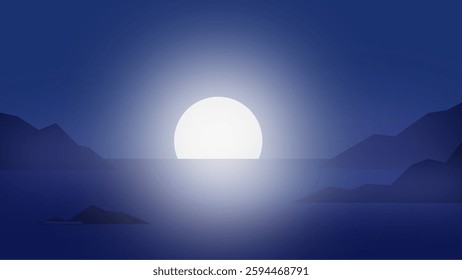 Serene Night Sea and Glowing Moon