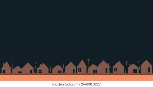 A serene night sky with silhouetted houses. Vector illustration.