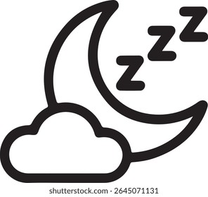 Ícone Sereno Noturno Representando Sono Sob a Lua e Nuvens Simbolizando Repouso e Tranquilidade com Sonho Zzz's Enfatizando Sono Pacífico