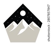 Serene nighttime scene of snow-capped mountains under a starry sky with a full moon