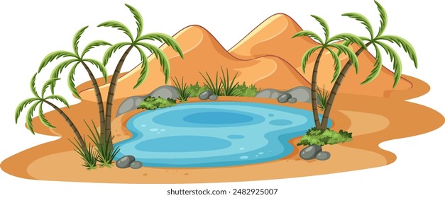 A serene oasis in a desert landscape