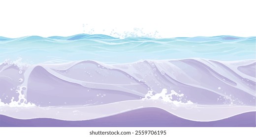 "Serene Ocean Flow: Abstract Watercolor Waves: A tranquil watercolor texture in soft purple and white, representing calm ocean waves, perfect for creative banners, digital art, and abstract designs."
