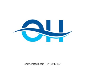 Serene Ocean Horizon: Calm Blue Water, Abstract Design, Corporate Branding, Modern Minimalist Style, OH letter logo