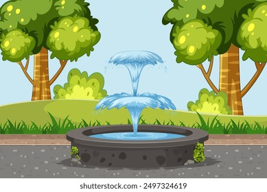 A serene park with a flowing fountain