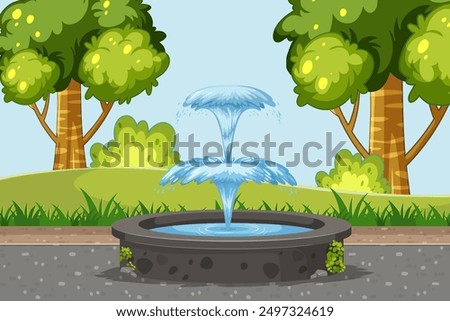 A serene park with a flowing fountain